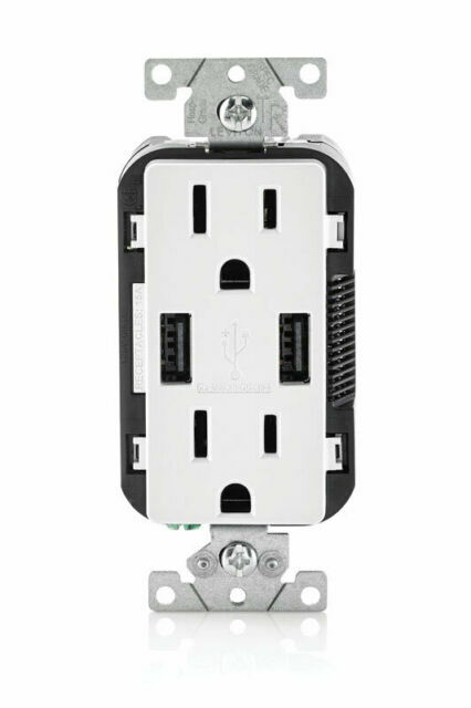 New Leviton T5632-W 15A Tamper-Resistant Wall Outlet with 3.6A USB-A Charger