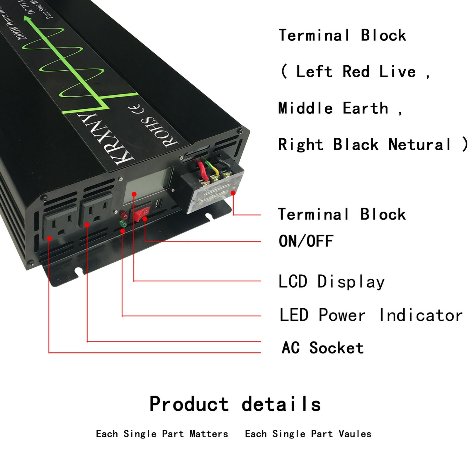 3000W Power inverter Pure Sine Wave 24V DC to 120V AC for Car/Home Solar from US