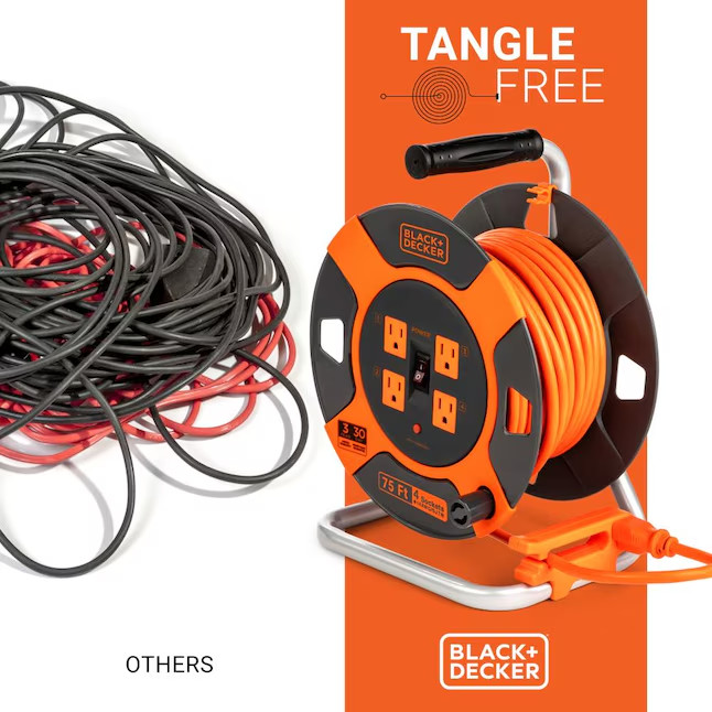 Black + Decker Cord Reel 75-ft 14 / 3-Prong Medium Duty General Extension Cord