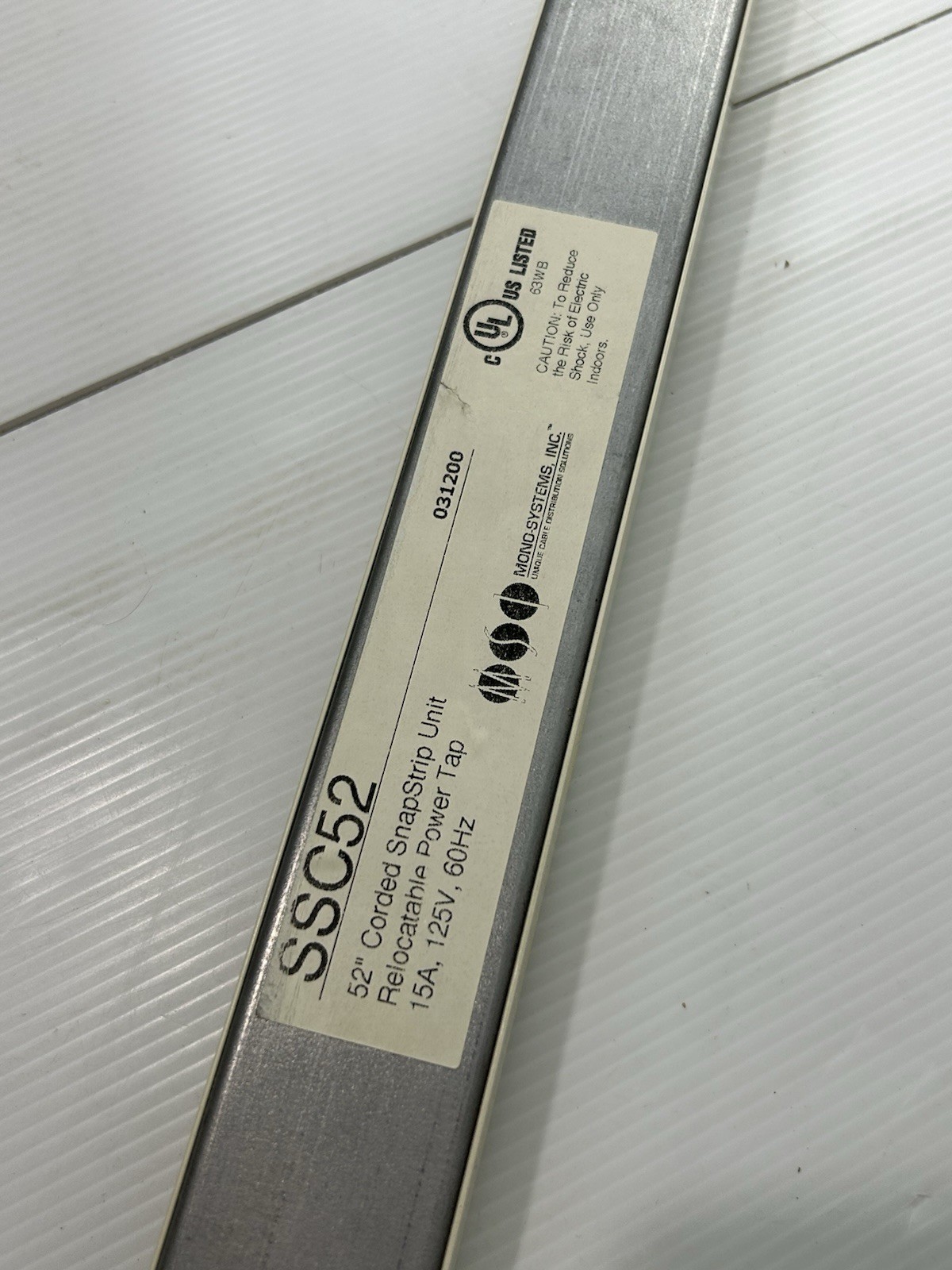 Mono-Systems Inc 52” Corded SnapStrip Unit Relocatable Power Tap 15A, 125V, 60Hz