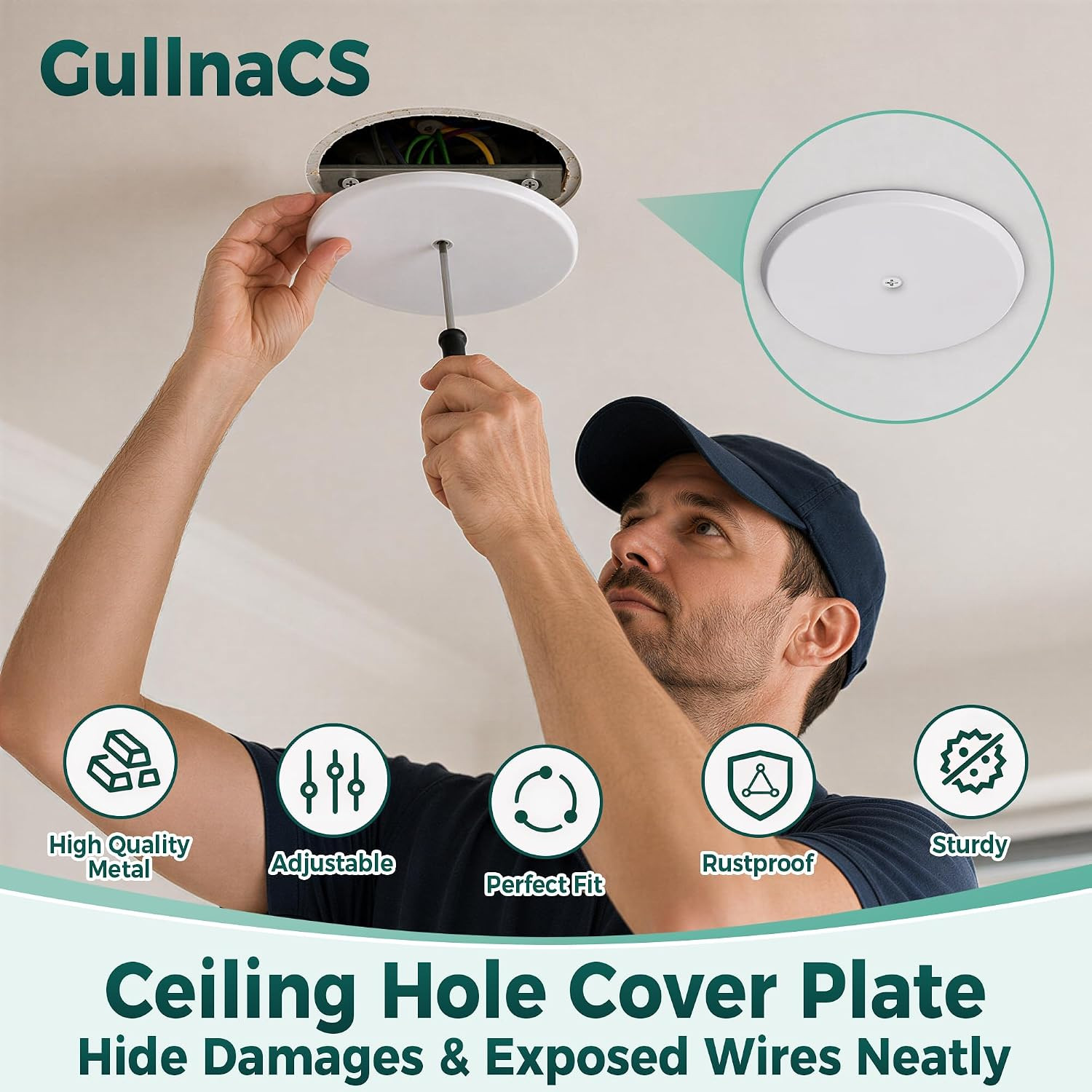 1 Pcs 5″ Ceiling Cover Plate,Round Blank Steel Smoke Detector Cover Plate | 1.75