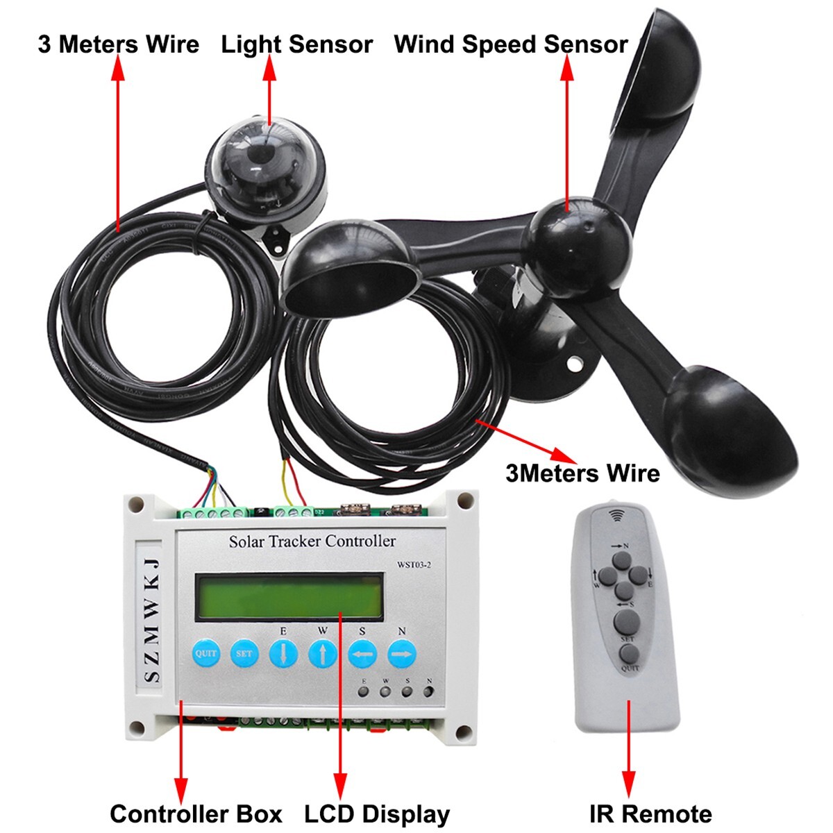 Dual Axis Solar Tracker Controller Automatic Solar Tracking w/ Wind Speed Sensor