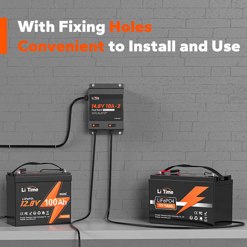 LiTime 2-Bank 10A (10A/Bank) Dual Smart Battery Charger For 12V LiFePO4 Battery