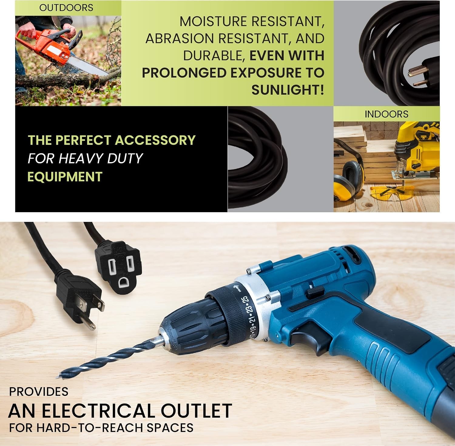 Go Green 15′ 16/3 SJTW Outdoor Extension Cord – Moisture & Abrasion Resistant