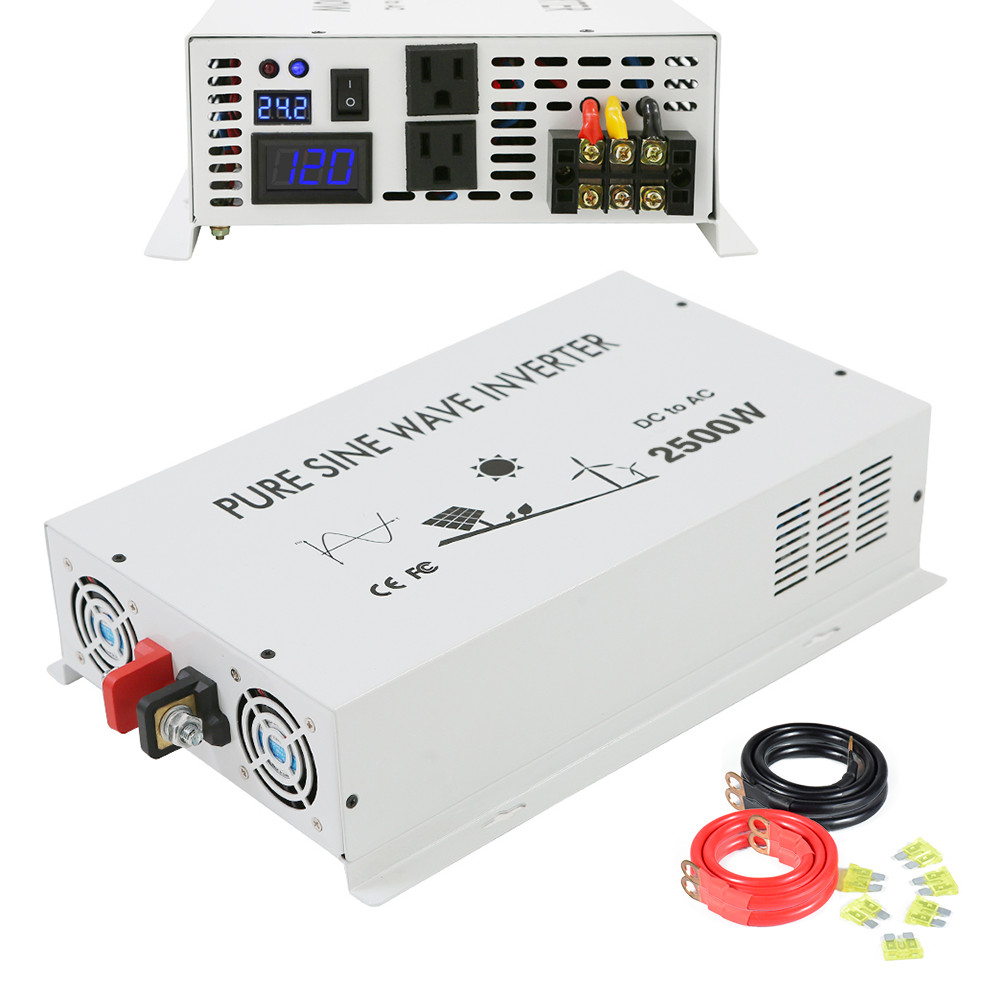 Pure Sine Wave Inverter 24V DC to AC 120V 2500W Power Solar System off Grid Home
