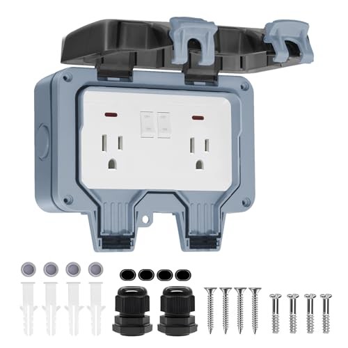 Outdoor Outlet Box Dual 15A 5-15R IP66 Waterproof Lockable Cover LED