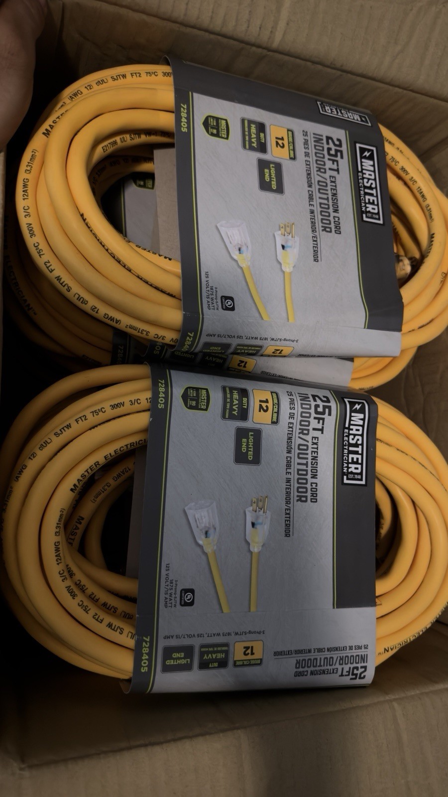 Master 25 ft 12/3 12 AWG Heavy Duty Indoor/Outdoor Extension Cord Yellow