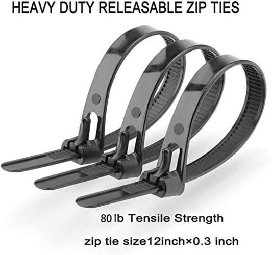 Releasable Reusable Zip Ties 100 Pack 12 Inch Heavy Duty 12inch（w:0.3in) Black