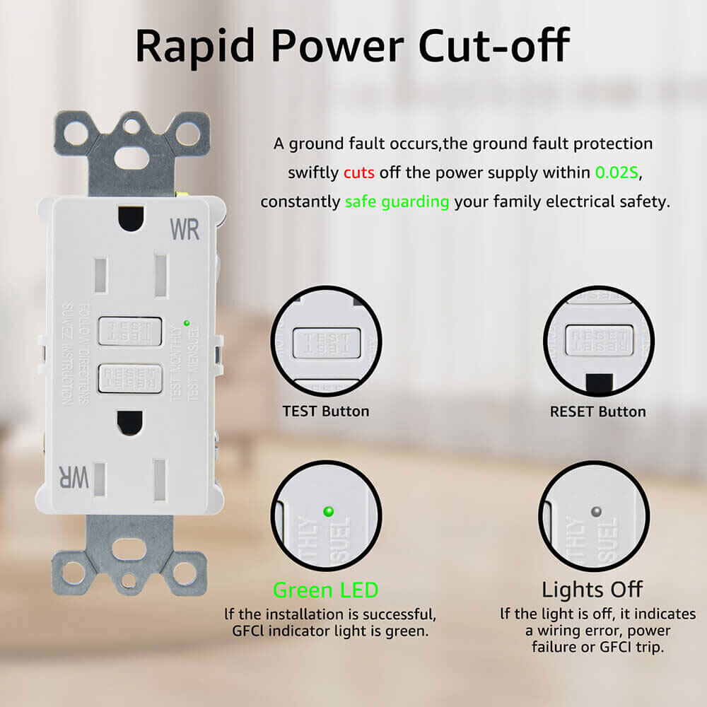 15A AMP 125V GFCI GFI Slim Safety Outlet Receptacle TR WR Tamper-Resistant UL