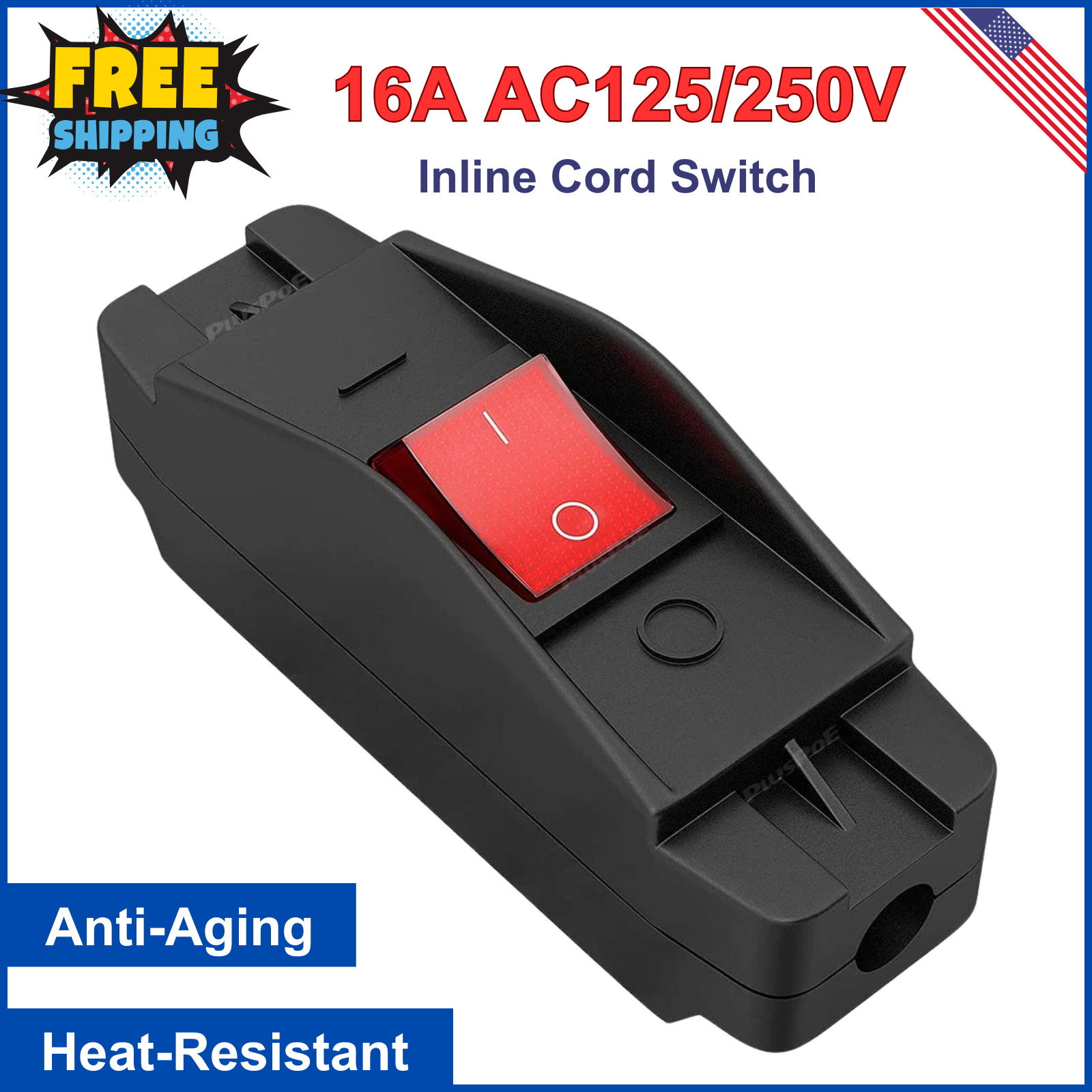 Inline Cord Switch, Heavy Duty 16A AC 125V / 250V Large Current In-Line On/Off