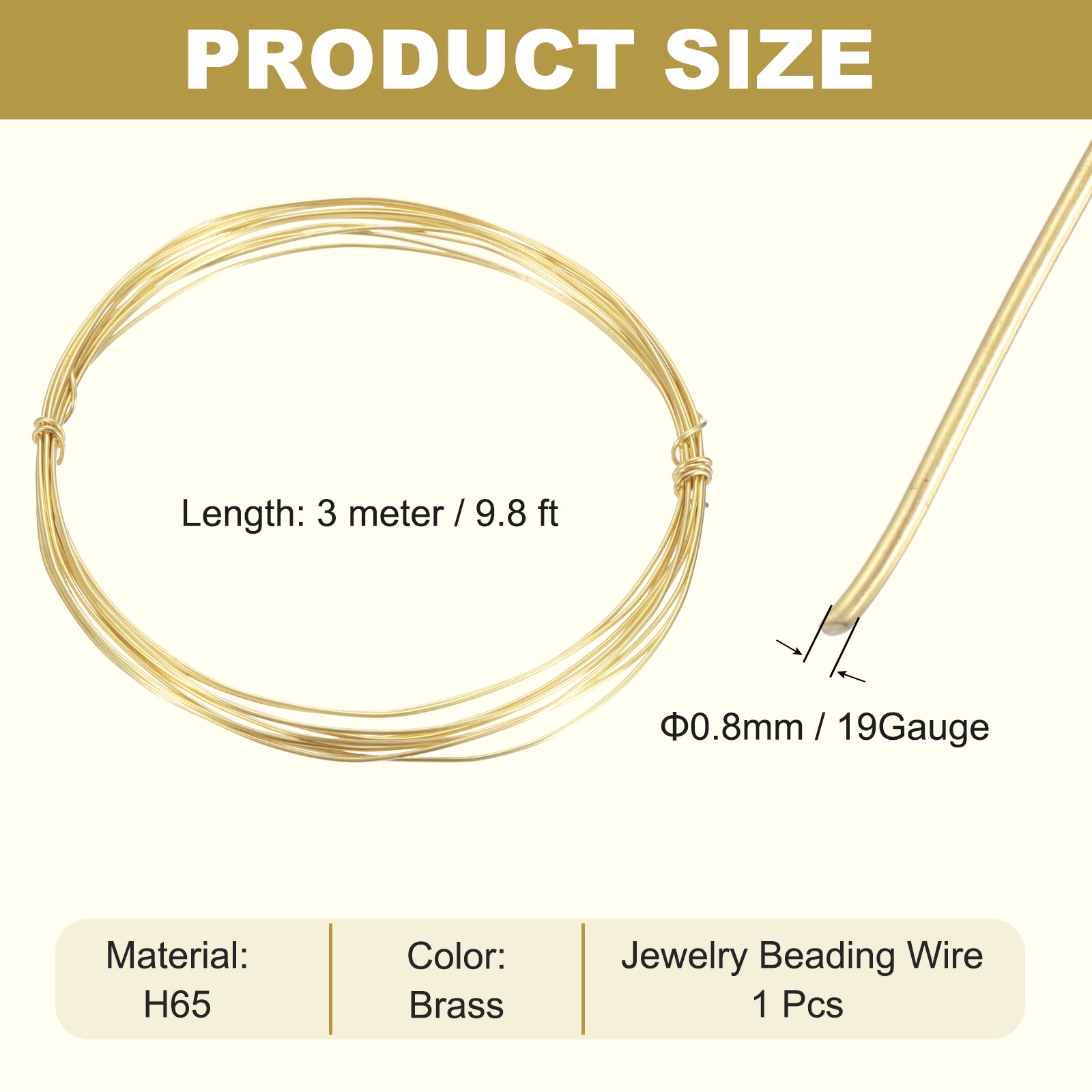 19 Gauge Brass Round Wire 9.8ft Tarnish Resistant Beading Wires