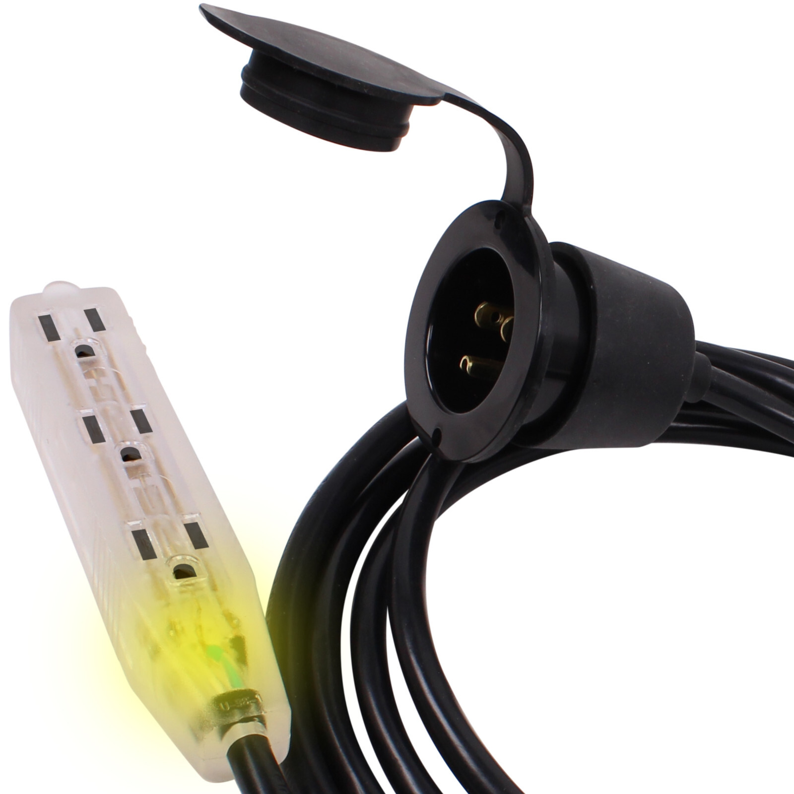 10 Foot 3-way multi outlet 15A Flanged Inlet Port Extension Cord Plug Black GCP1