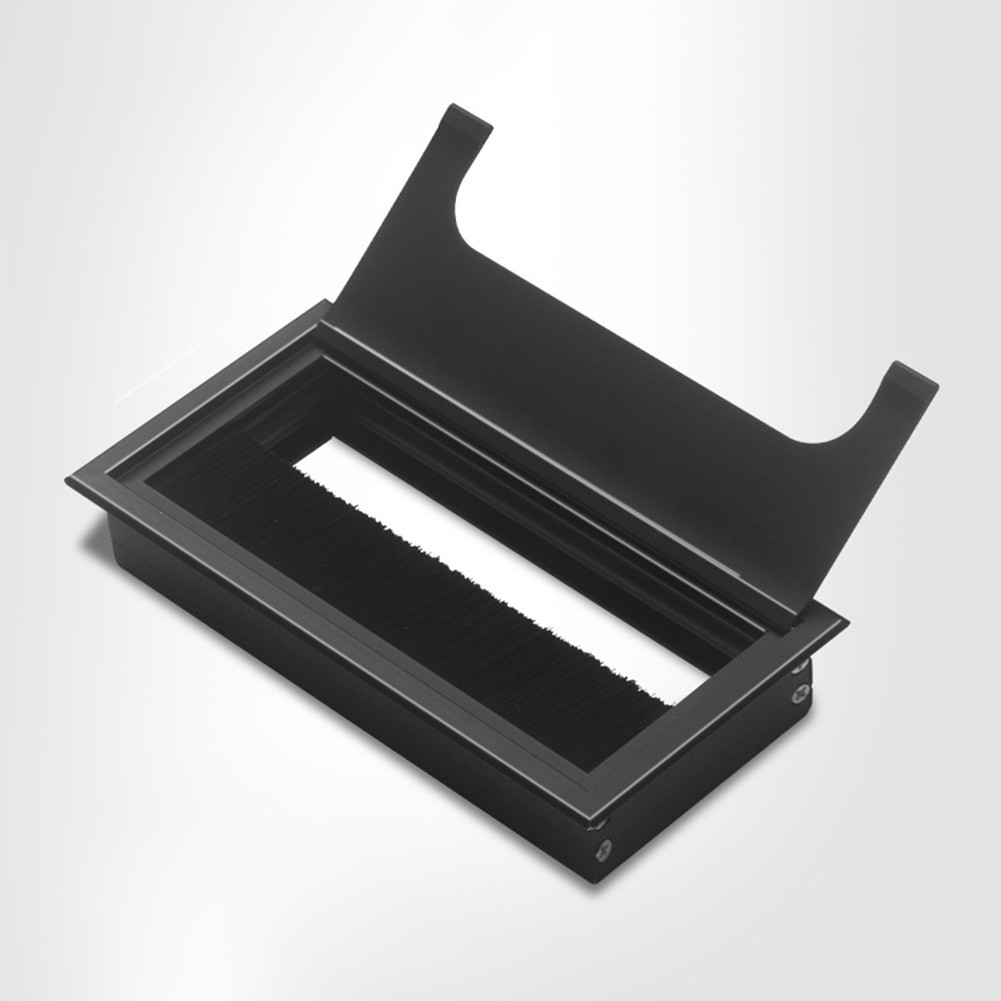 Sleek Black and Silver Square Grommet for Desk Wire Management Solutions