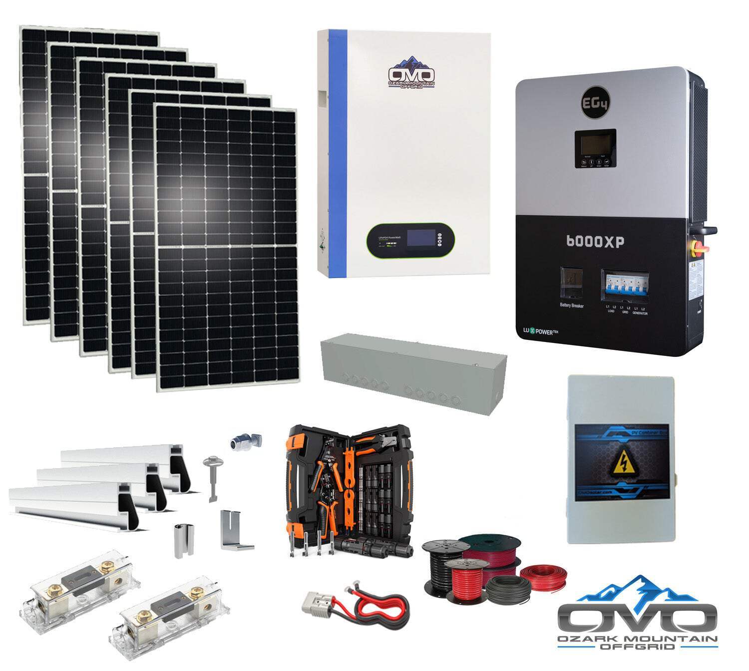 3.3KW Complete Offgrid Solar Kit + 6K EG4 6000XP Inverter + 5.12KW OMO 48V Patri