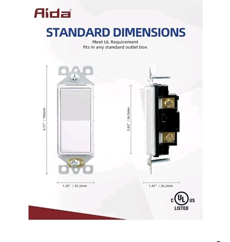 AIDA Single Pole Rocker Decora Light Switch
