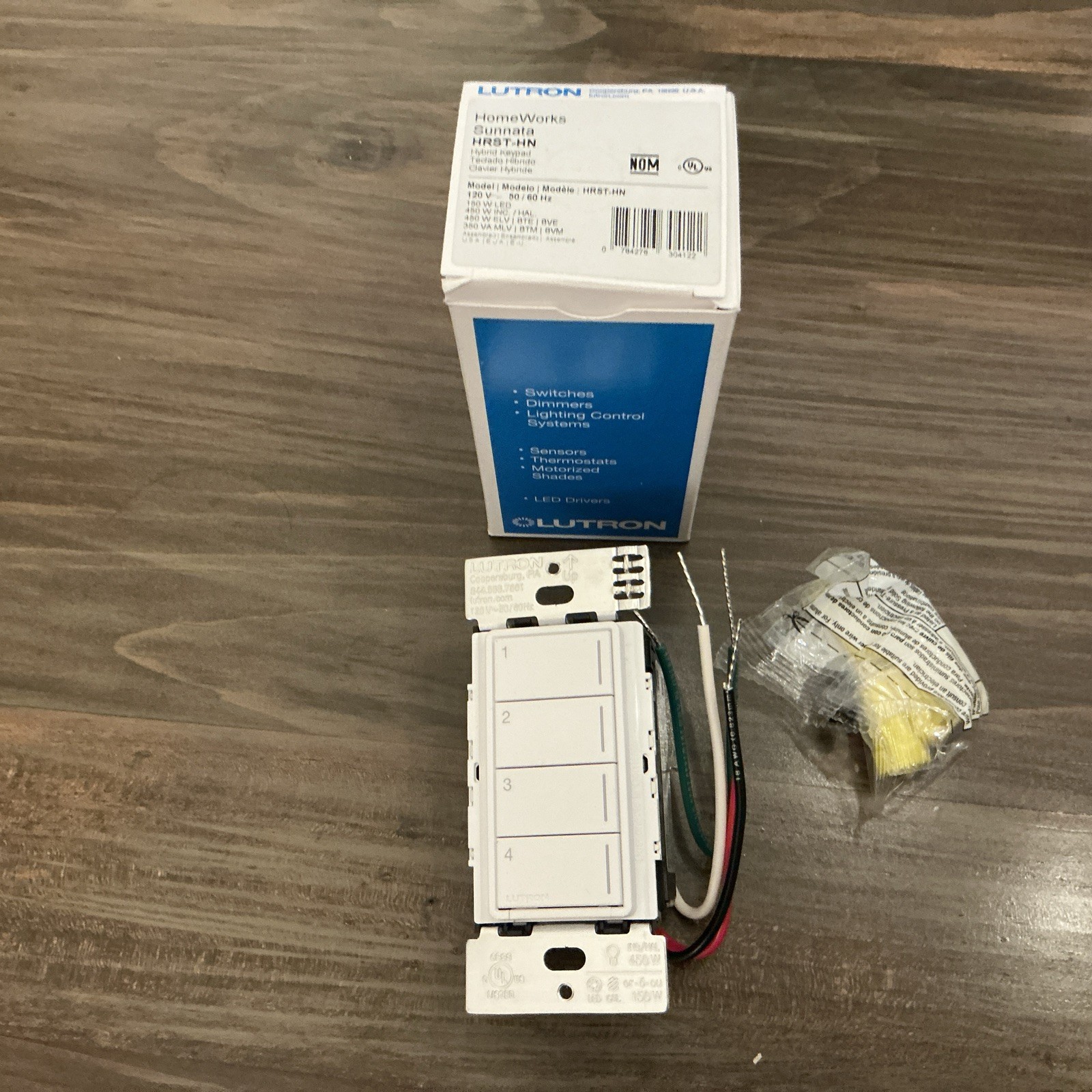 Lutron Homeworks Sunnata HRST-HN4B SW 4 Button Hybrid Keypad – White – NEW
