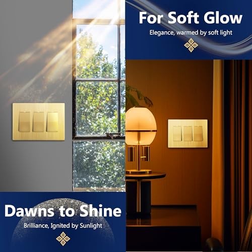Brushed Finish Decorator Switch Cover, Screwless 3 Gang 1 Pack Brushed Gold