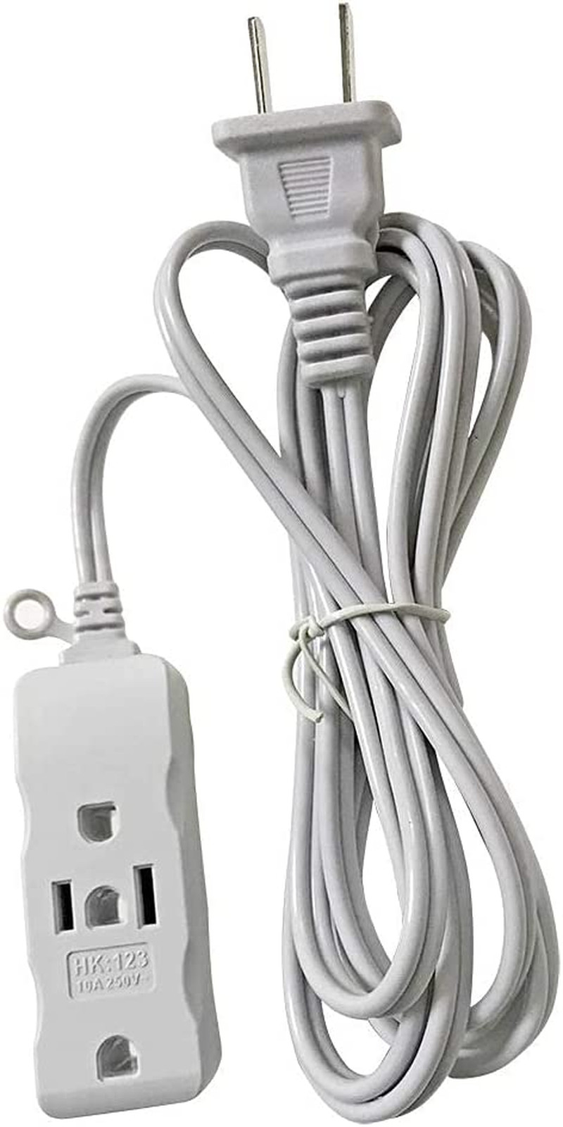 3 Feet Long Extension Cord with 3 Outlet Power Strip and 2 Flat Pins Input White