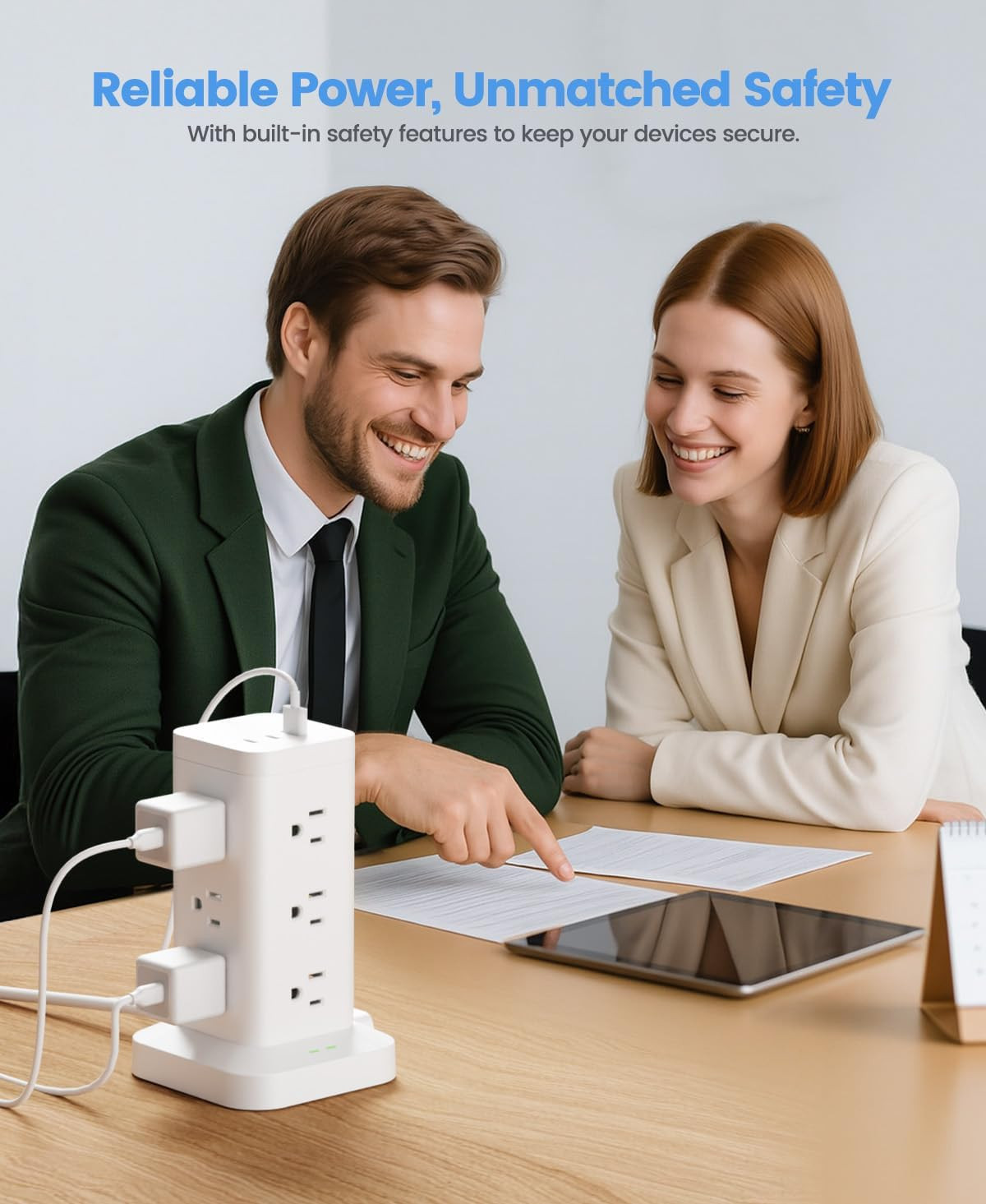 15-In-1 Power Strip Tower with Surge Protector 1800J, Fast Charging Tower PD20W