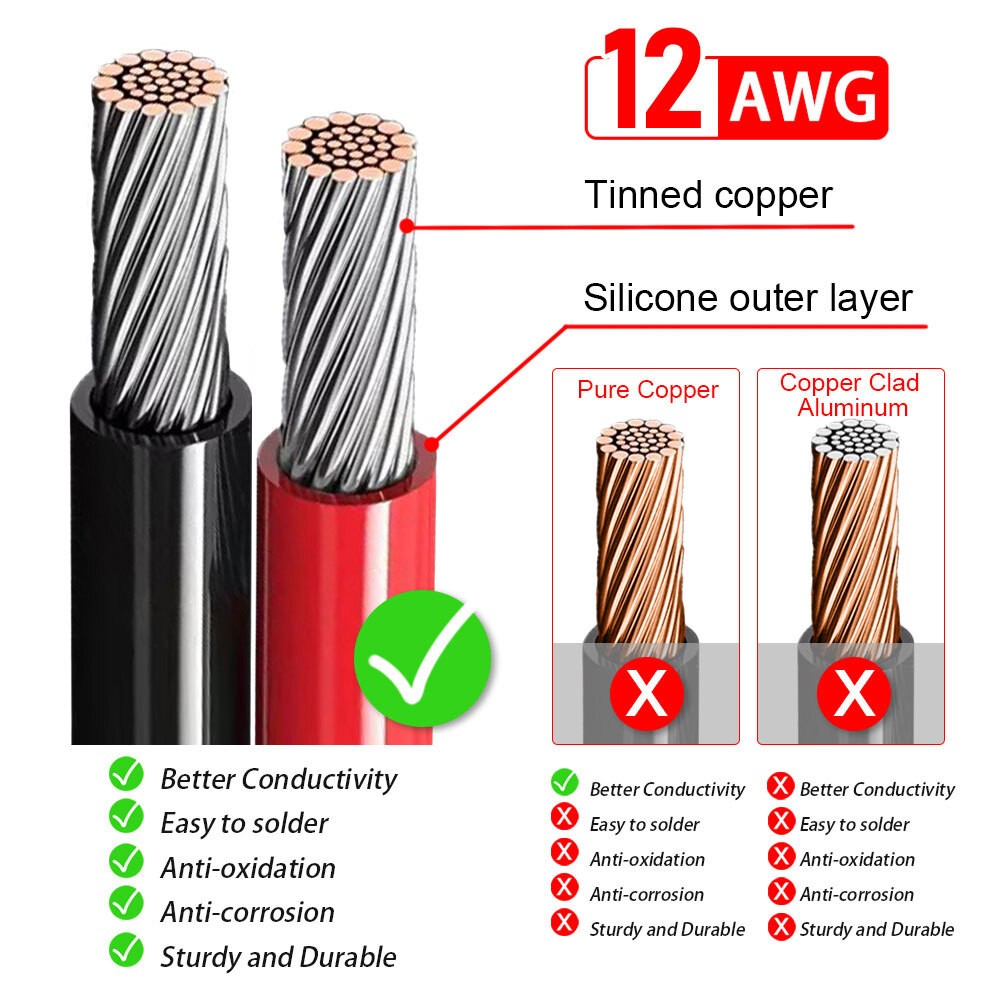 12 AWG XT60i Female to Solar Panel Extension Cable Connector Charging Cable