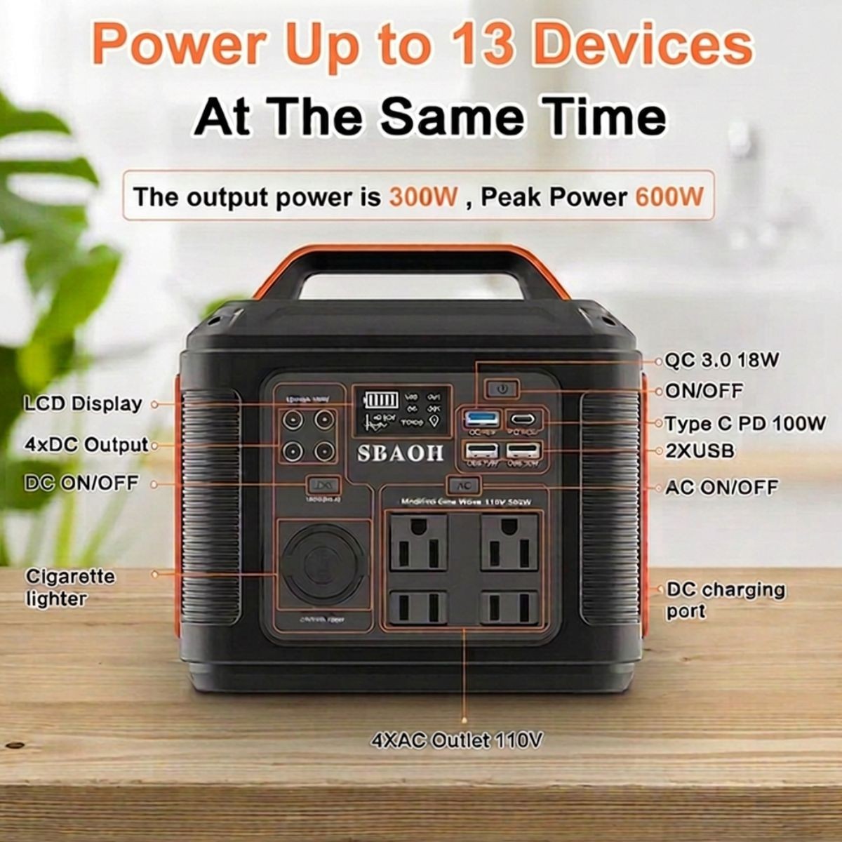 300W Portable Solar Power Generator Station Battery Charger Bank Camping