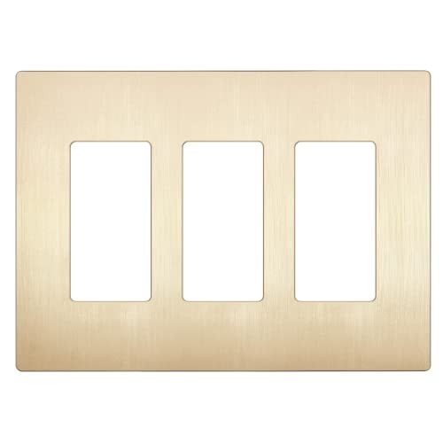 Brushed Finish Decorator Switch Cover, Screwless 3 Gang 1 Pack Brushed Gold