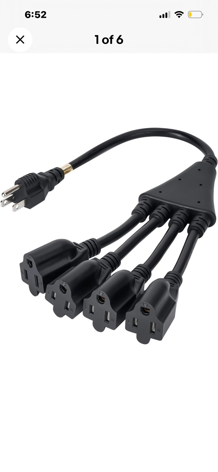 18″ – 4 Way Power Cord Splitter Cable-3 Prong – 1 to 4 Extension Cord – (5) Pack