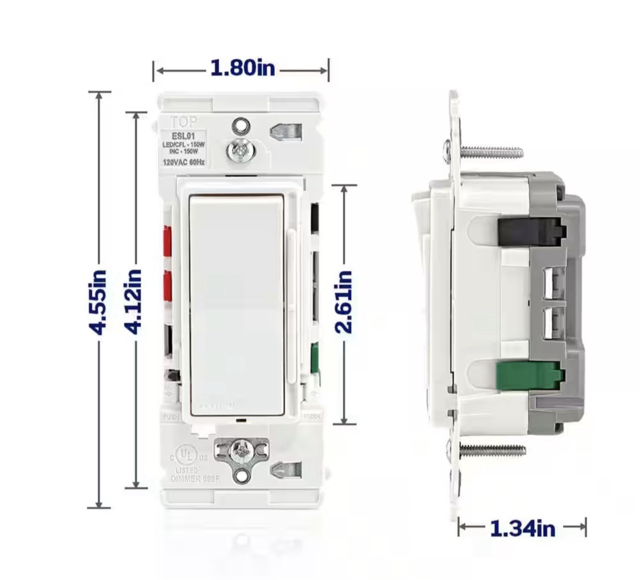 Leviton Decora Lever Edge Rocker Slide Dimmer Switch 150w Single Pole or 3-Way