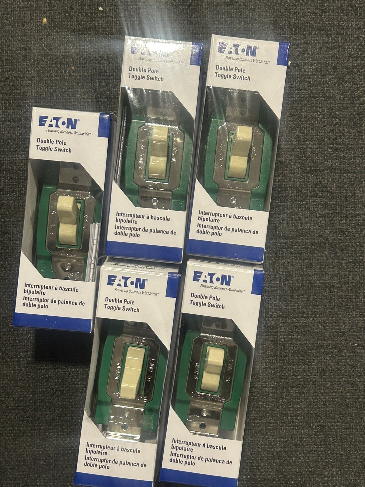 Lot Of 5 PCS Eaton 3032V-BX-LW Spec Grade 2 Pole Toggle Wall Light Switches 30A