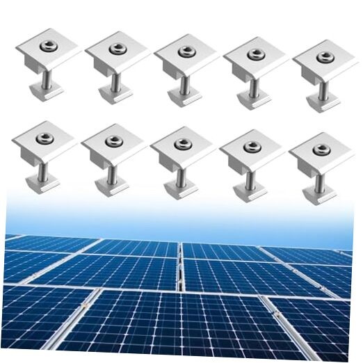 10pcs Solar Panels Centre Clamps, Aluminium T-Shaped Mid Clamps 35mm( 1.38″)