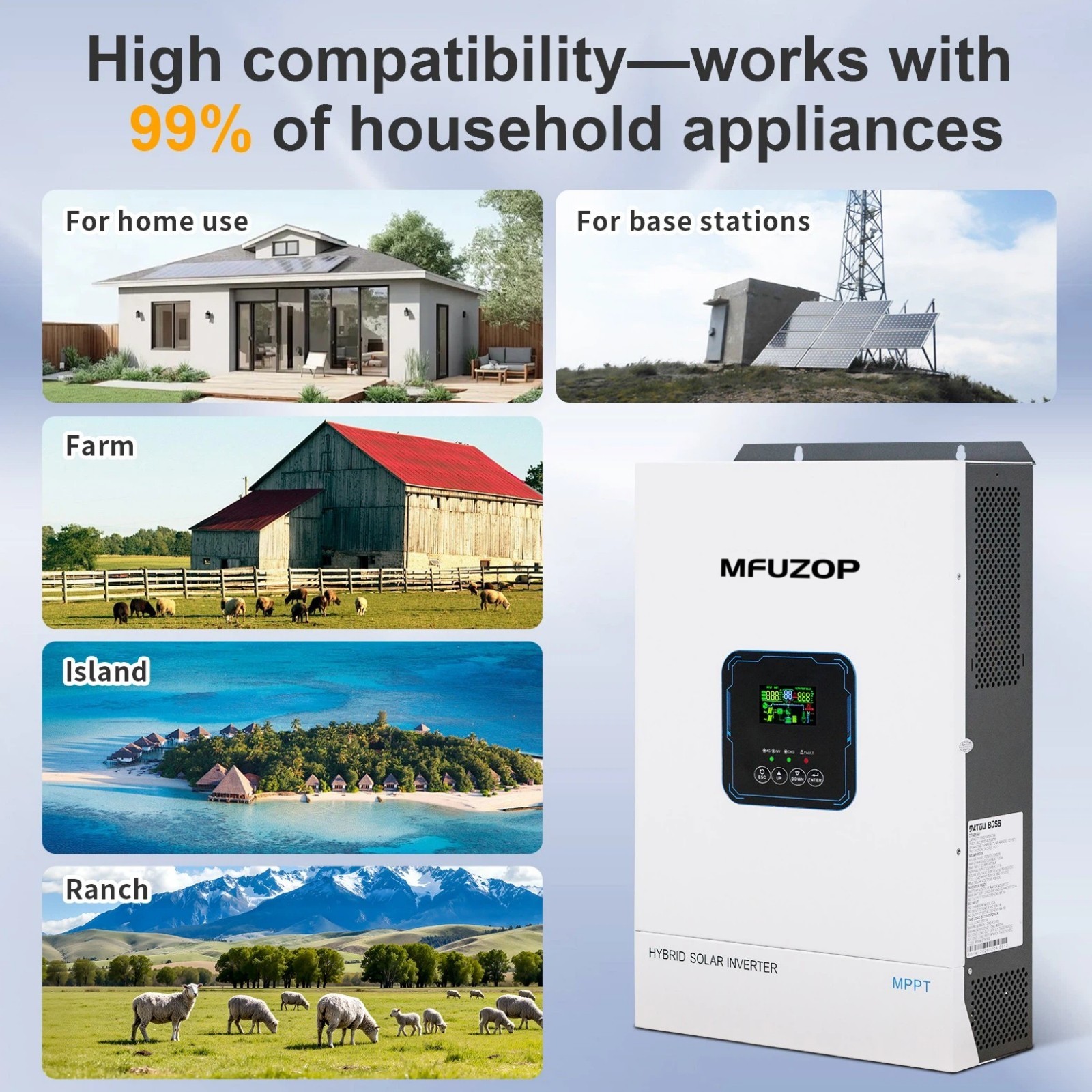 US 48V 5500W Hybrid Solar Inverter Pure Sine Wave Charge MPPT 100A PV Controller