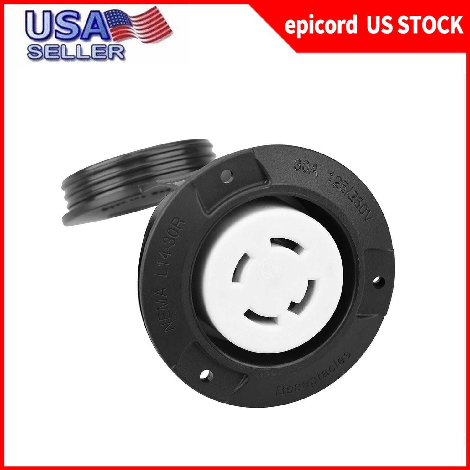 L14-30R 125/250V Receptacle Generator Plug 30A Flanged Inlet w Waterproof Cover