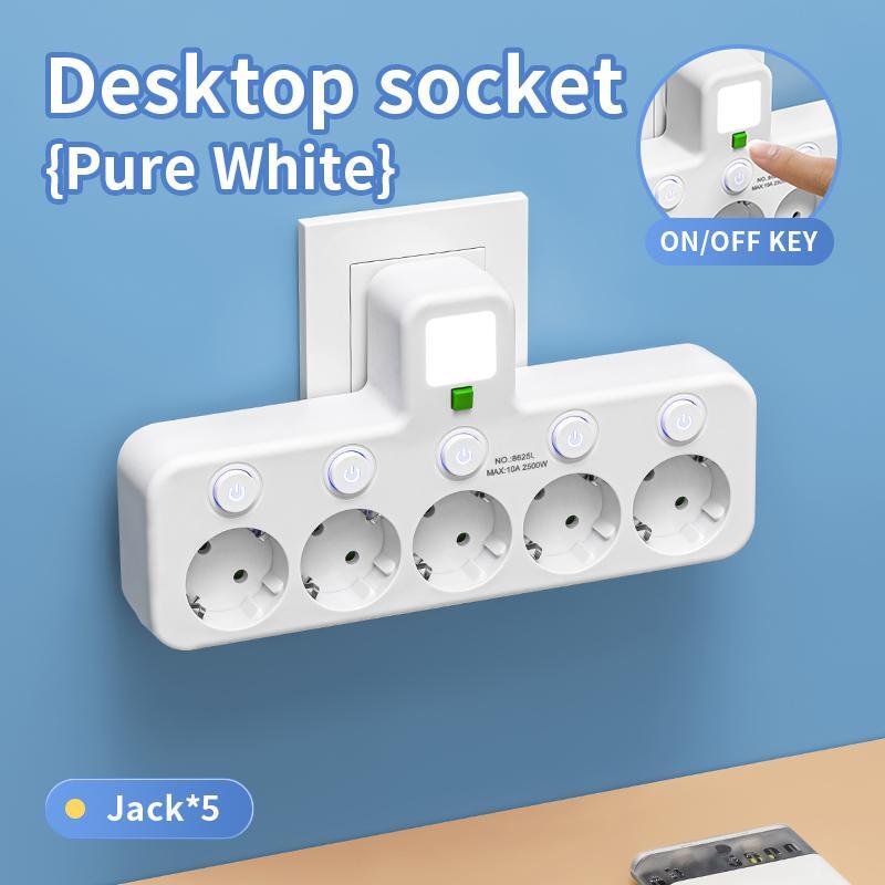 EU Plug 5-Socket Wall Outlet, With/Without USB Type-C, No Extension Cord