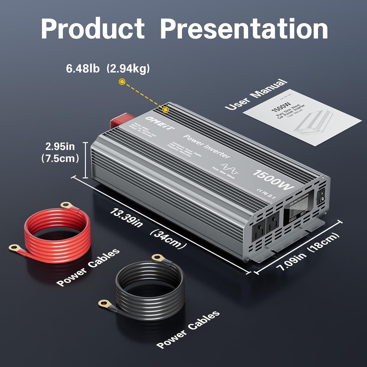 1500W Pure Sine Wave Power Inverter 12V DC to 110V AC RV Truck w/ LCD