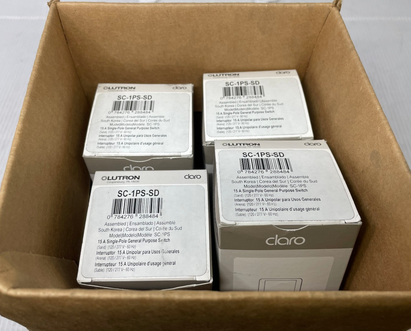 Lot of 4 Lutron Claro SC-1PS-SD 15A Single Pole General Purpose Switch SC-1PS