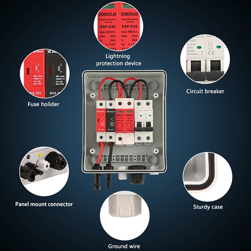 Red PV Combiner Box 600V IP65 SPD MCB 15A Fuse Lightning Protect New Shell Kit