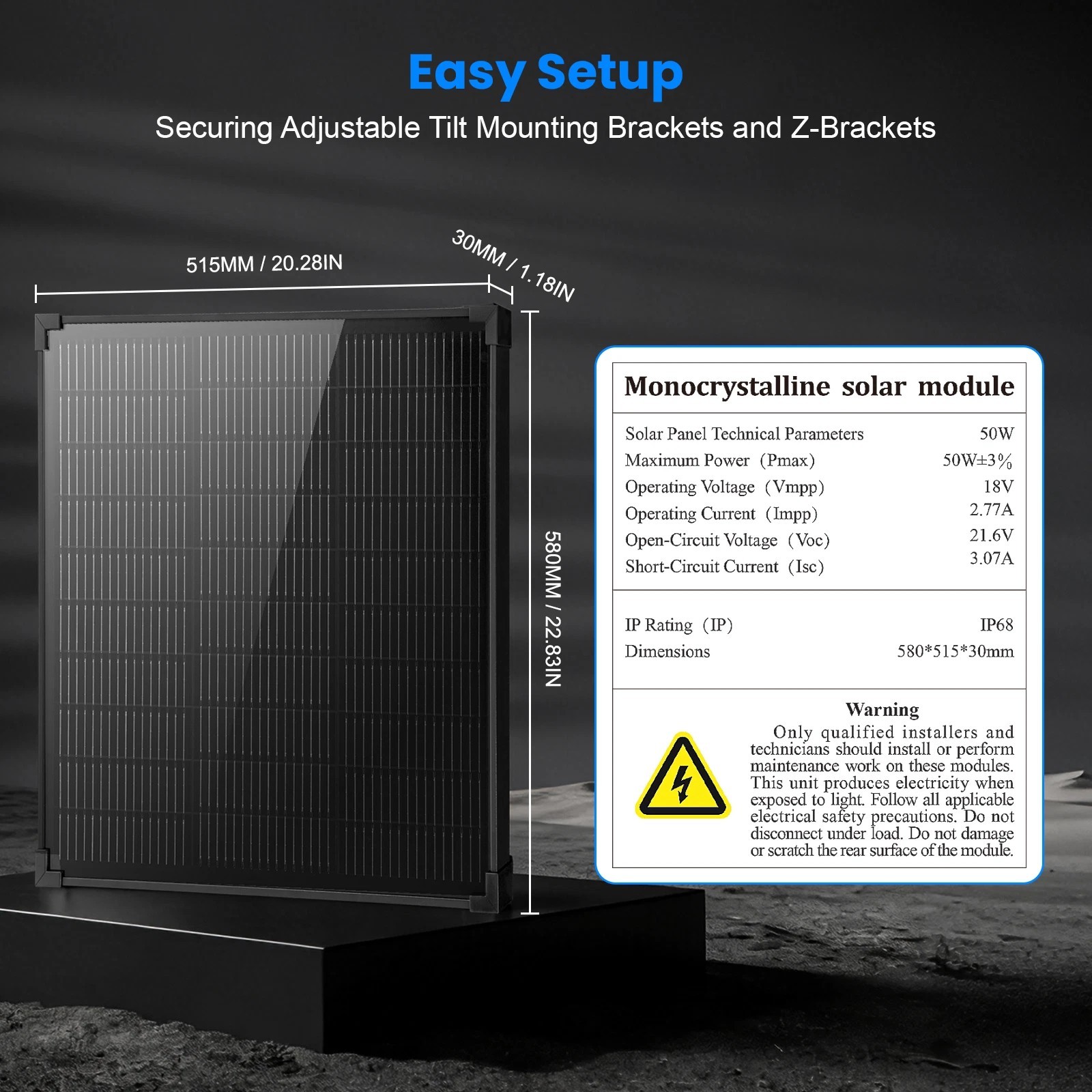 50W 12V Monocrystalline Solar Panel Kit Off-Grid Battery Power RV Home Boat US