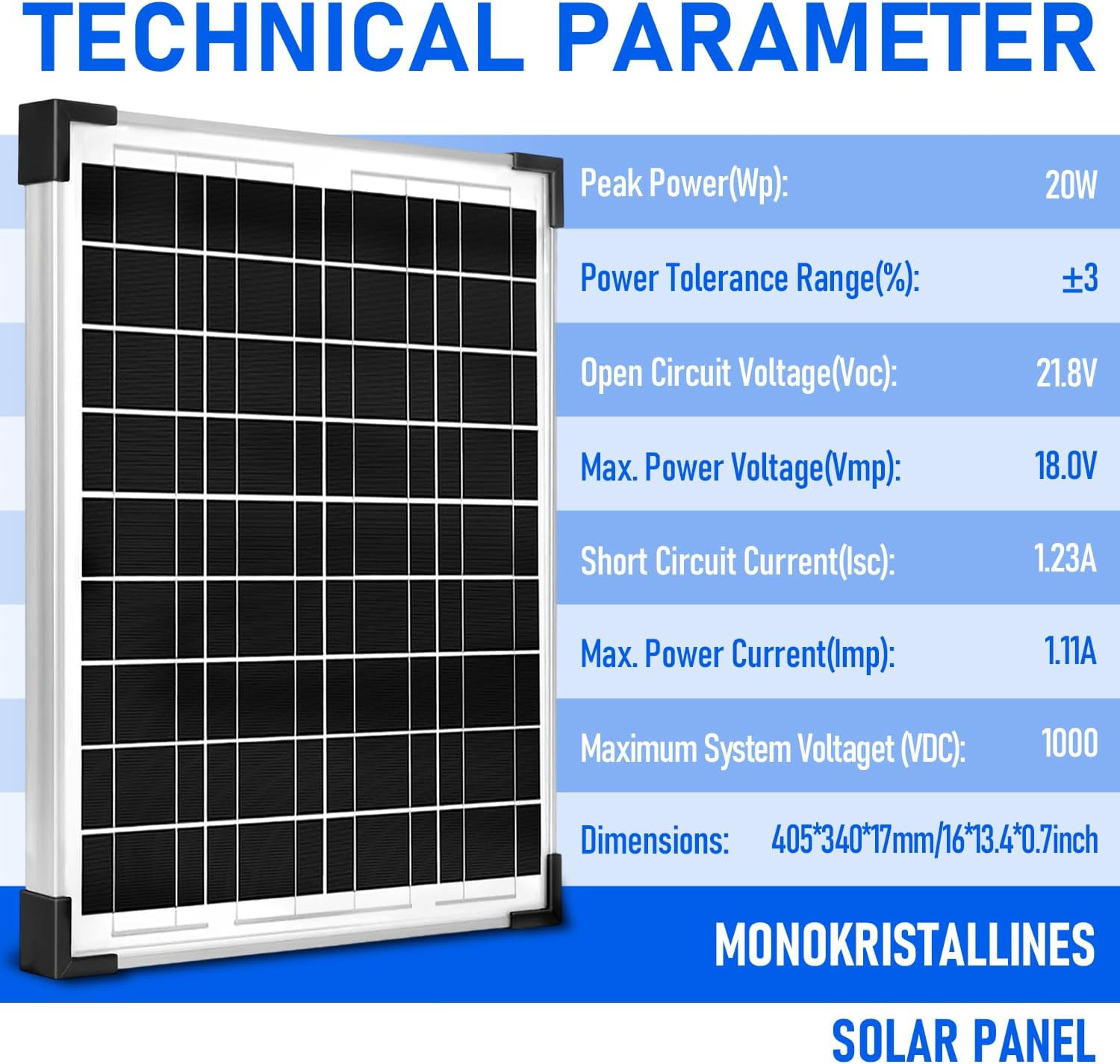 Solar Panel Kit 20W 12V Monocrystalline,Battery Maintainer +10A Solar Charge Con