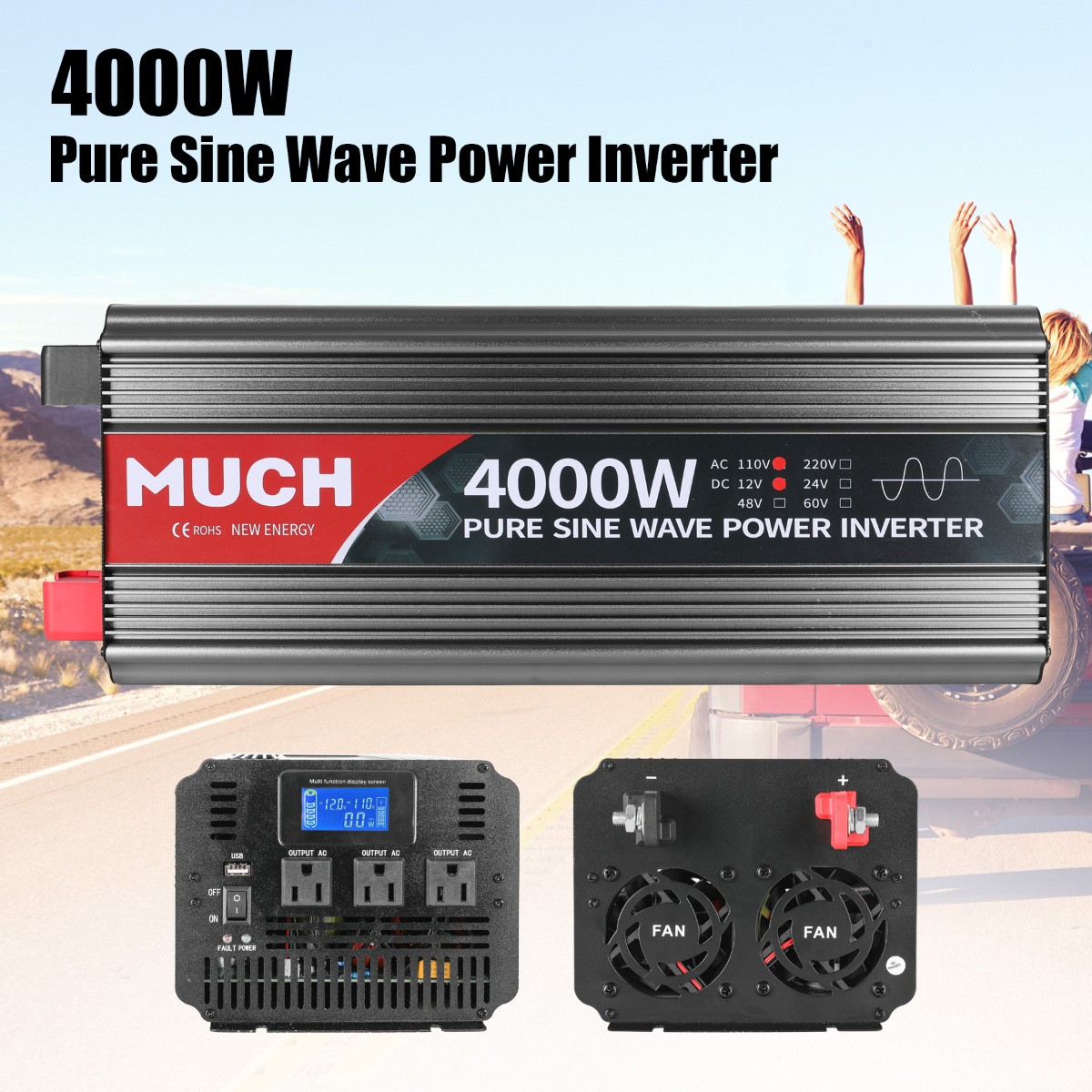 4000W Pure Sine Wave Power Inverter w/ 400W Solar Panel Power Generator Home RV