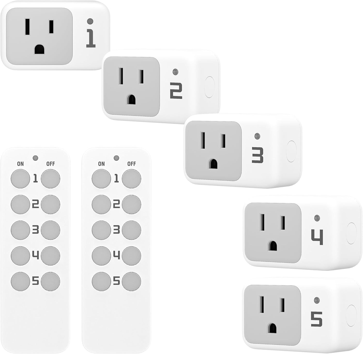 Wireless Remote Control Outlet, 2 Remotes + 5 Outlets | On/Off Light Switch, 100
