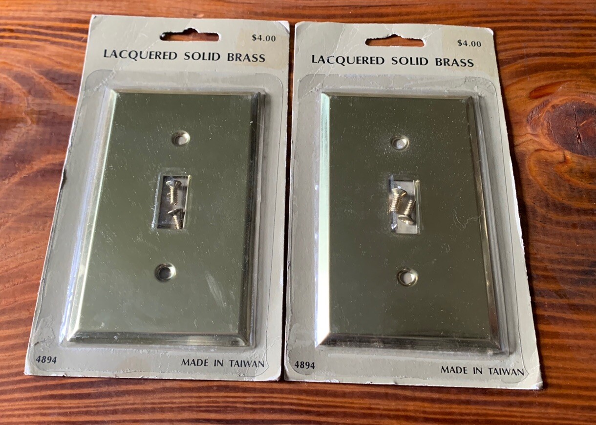 Vintage Lacquered Solid Brass Single Switch Wall Plate Cover, Set of 2, Taiwan