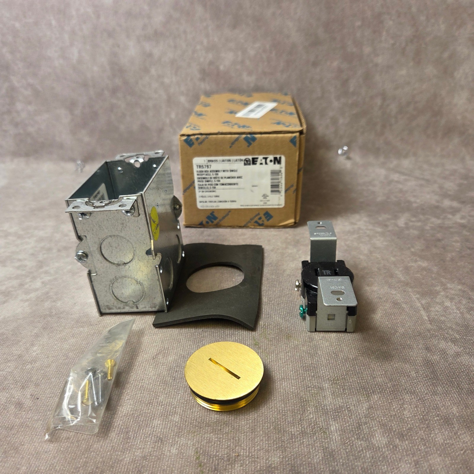 Eaton TR5797 Floor Box Assembly Single Receptacle 5-15R Brass Flush Mount 15A