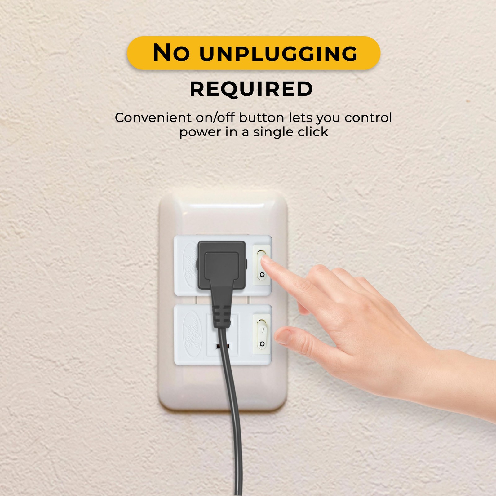 Touch & Glow – 2 Prong Outlet Switch – Single Port Outlet Extender with On/Off S