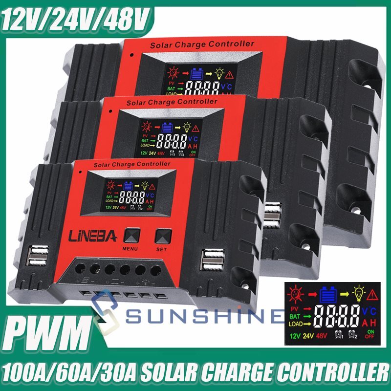 PWM 12V/24V/48V Solar Charge Controller with LCD Display LifePO4 Auto Regulator