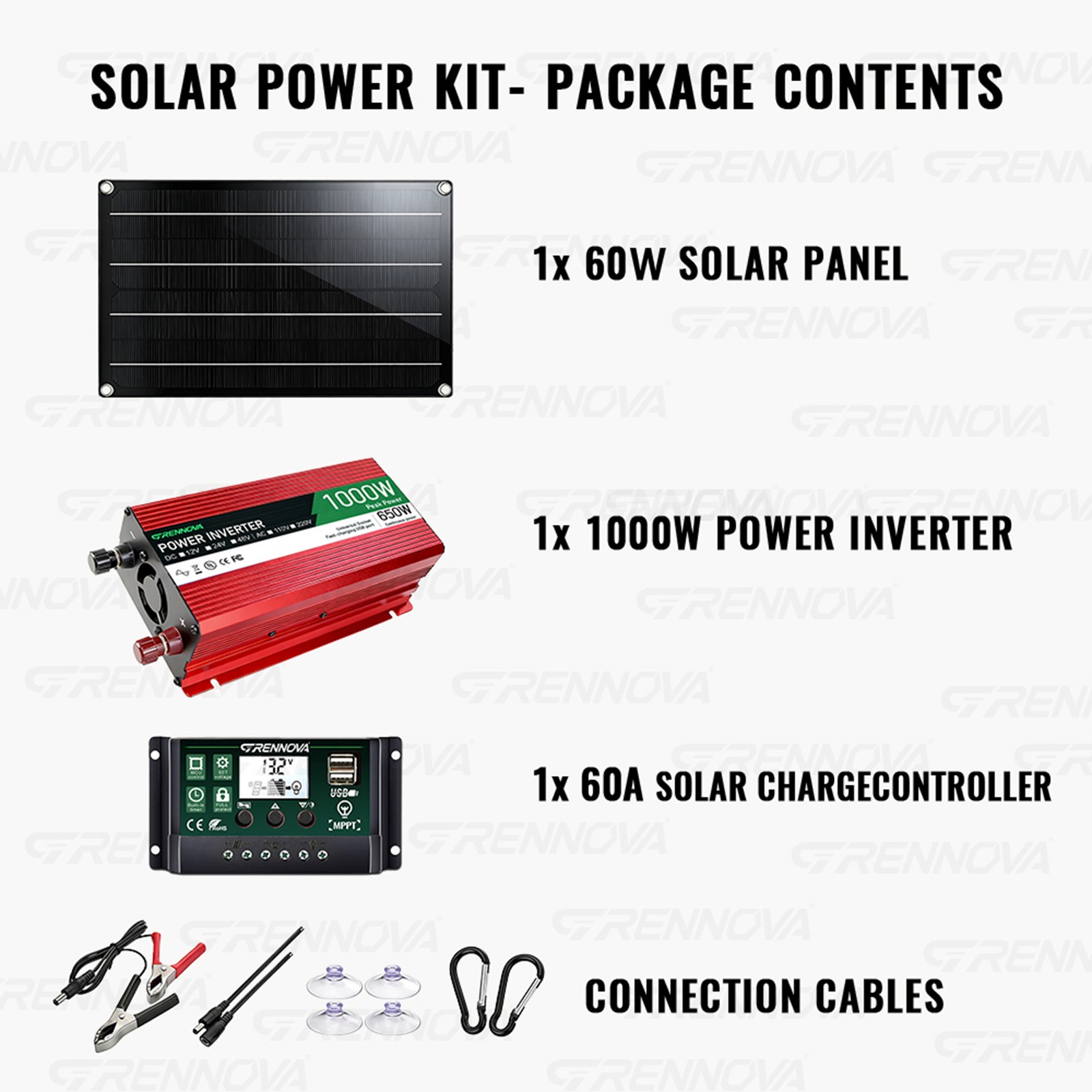 Grennova 1000W Off-Grid Solar System 60W Panel 60A MPPT Dual Voltage Inverter