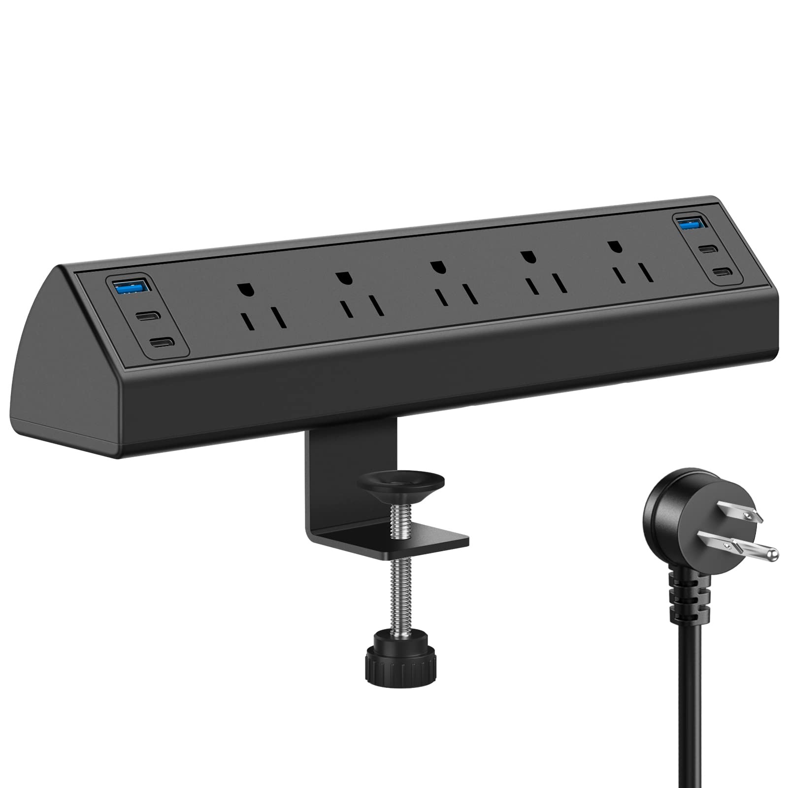 Jgstkcity Desk Clamp Power Strip USB 5 Outlets & 6 Ports – 40W, Black
