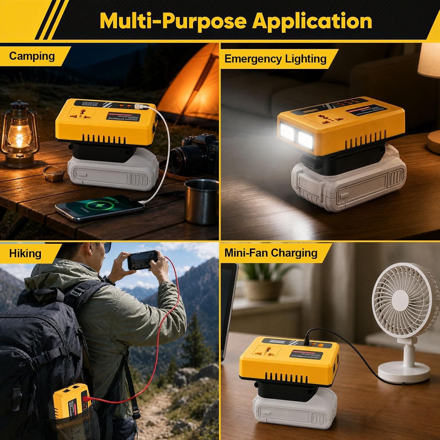 20V to 110V Power Inverter for DeWalt Battery Camp Outage Light USB charge Phone
