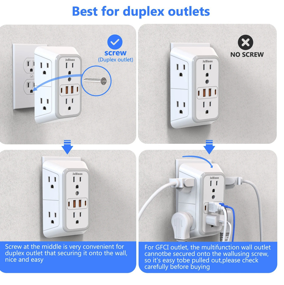 1pc Power Strip 6 AC Outlets 4 USB Ports 2 Type-C Fast Charger US – NEW