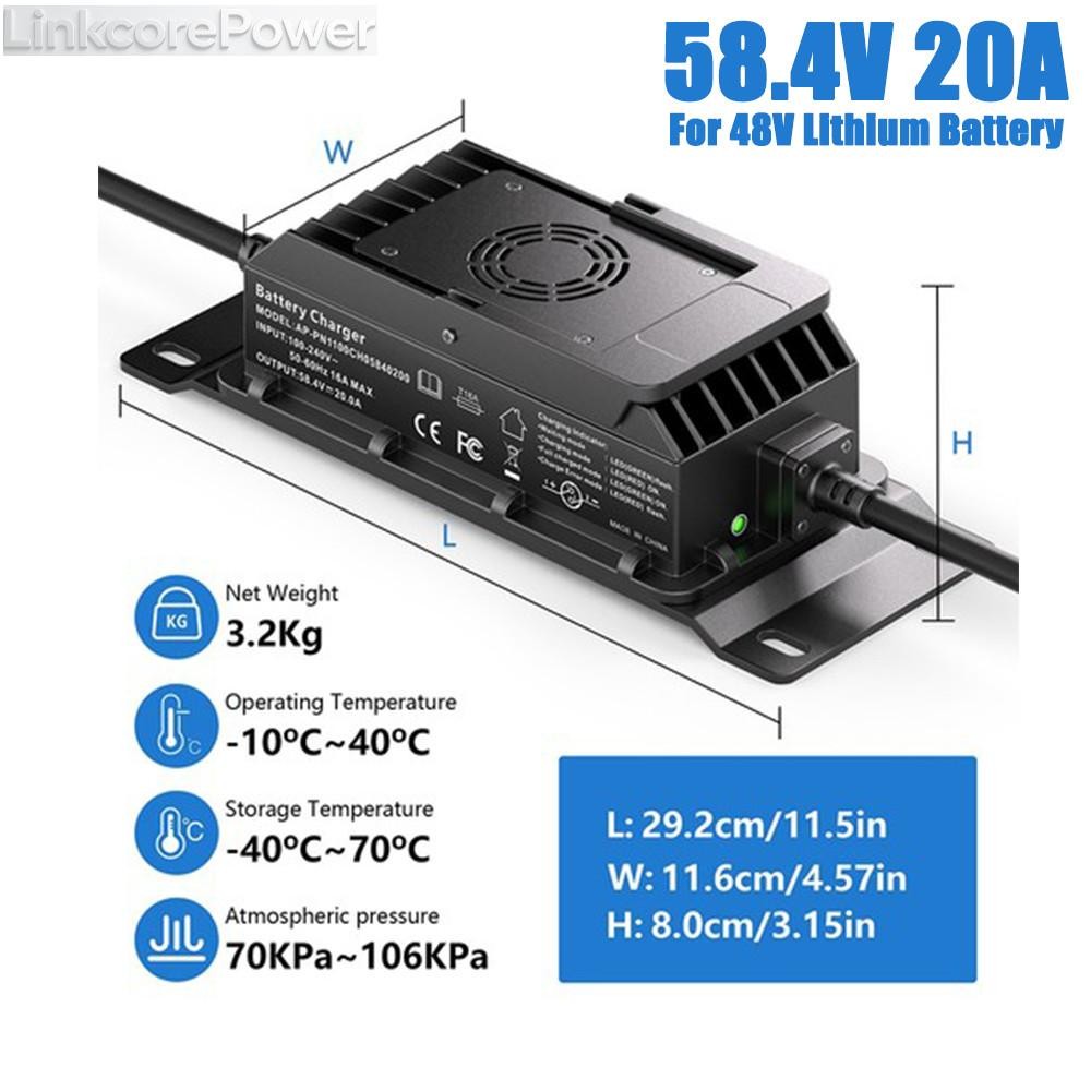 20A 58.4V Lithium Battery Charger Rapid Charging for 48V LiFePO4 Lithium Battery