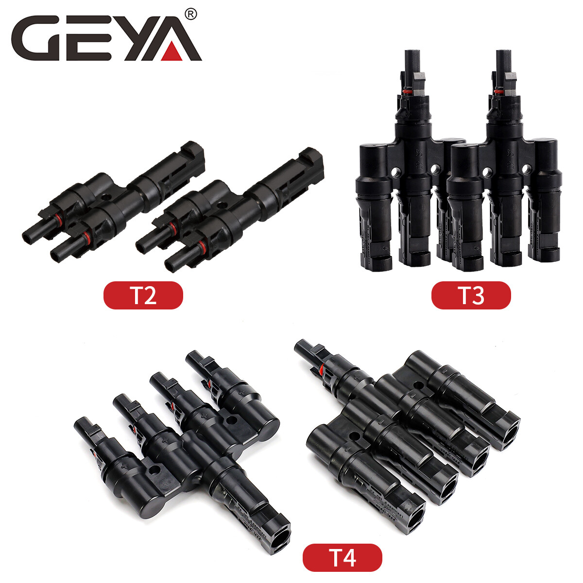 GEYA 1 Pair T Branch PV Solar panel Cable Connectors 2/3/4/5/6 IP67 Male&Female